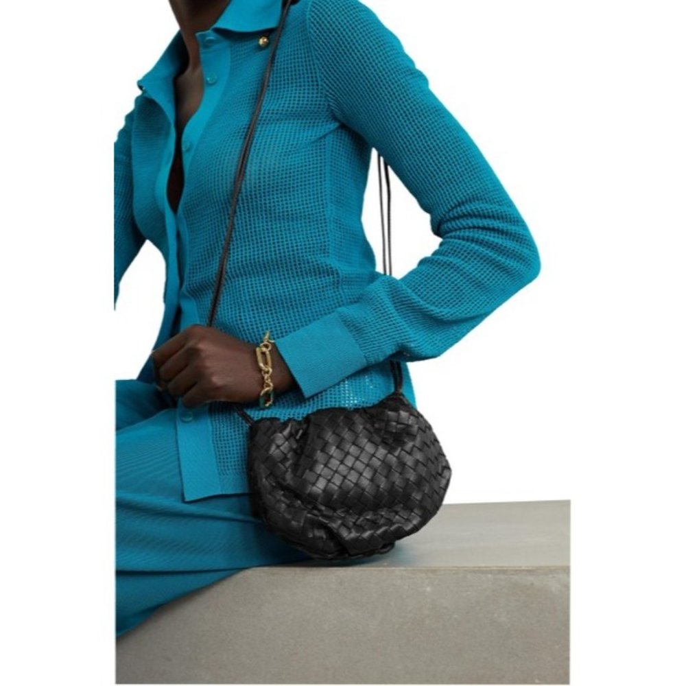BOTTEGA VENETA Mini Bulb Inrecciato Black Lambskin Leather Shoulder Bag
